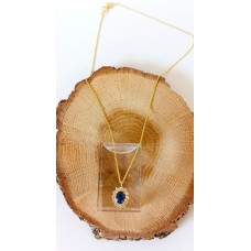 Ασημένιο κολιέ ροζέτα επίχρυση οβάλ με ζιργκόν χρώματος Μοντάνα (SN168)